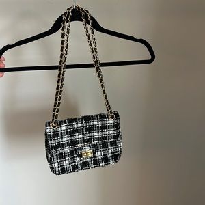 Tweed black and white purse
